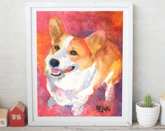 Corgi Gifts, Welsh Corgi Art Print of Original Watercolor Painting, Pembroke, Poster, Corgi Mom, Picture, Drawing 8x10