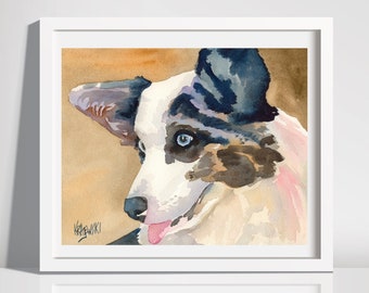 Cardigan Welsh Corgi Art, Corgi Picture Art Print of Original Watercolor Painting, Memorial, Pop Art, Poster, Portrait, 8x10