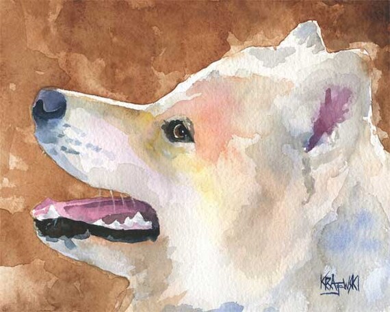 Samoyed Puppy Dog Original Art Print 8x10 Matted to 11x14