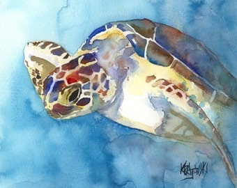 Sea Turtle Art Print of Original Watercolor Painting - 11x14