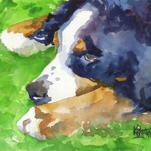 Bernese Mountain Dog Art Print of Original Watercolor Painting 11x14 image 1