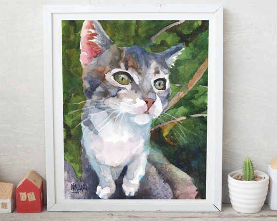 Giclée Original watercolor print of a tabby cat 8 x 10 inches Art ...