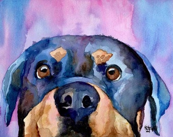 Rottweiler Art Print of Original Watercolor Painting - 8x10 Dog Art