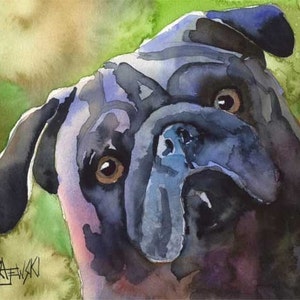 Black Pug Gifts, Black Pug Art Print of Original Watercolor Painting, Portrait, Picture, Memorial, Pop Art, Wall Art, Poster, 11x14 image 1