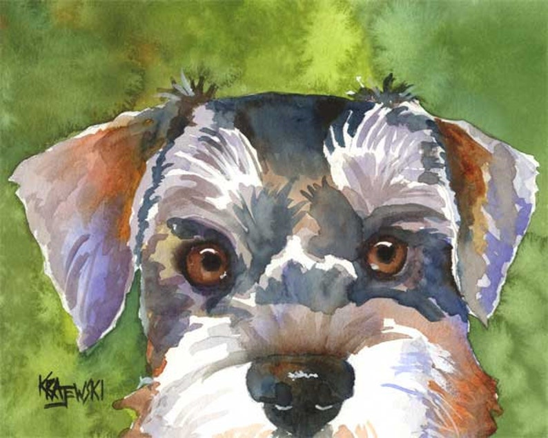 Miniature Schnauzer Art Print of Original Watercolor Painting 8x10 image 1