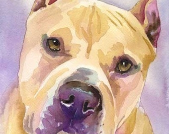 Pitbull Terrier Art Print of Original Watercolor Painting 8x10" Dog Art