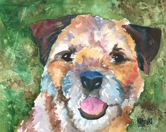 Border Terrier Art Print of Original Watercolor Painting 11x14