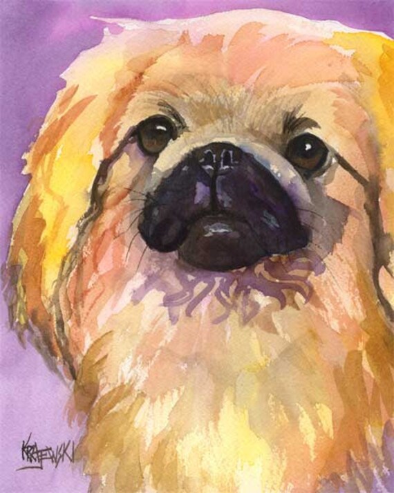 Pekingese Dog Original Art Print 8x10 Matted to 11x14