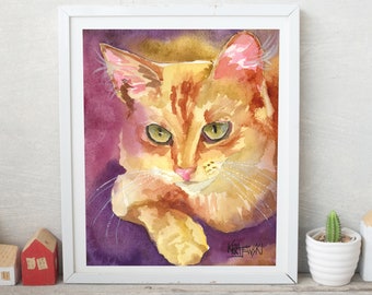 Cat Print, Cat Poster, Tabby Cat Art Print of Original Watercolor Painting, Picture, Poster, Tabby Cat Decor, Tabby Cat Gifts, 8x10