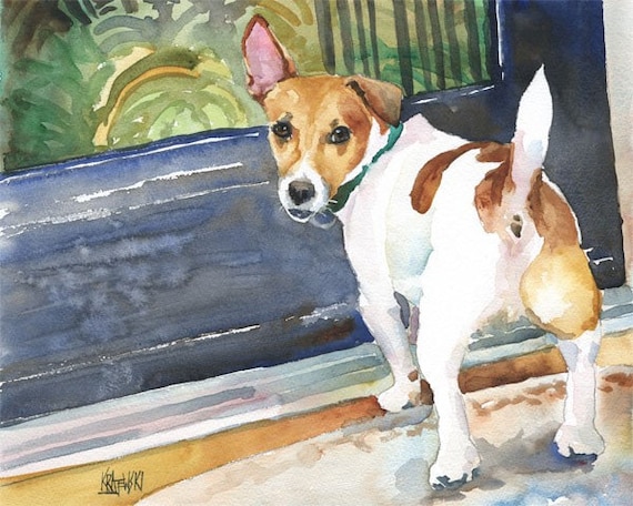 Jack Russell Terrier Art Print Signed by Artist Ron Krajewski Painting 8x10 Dog
