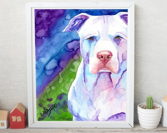 Pit Bull Art Print of Original Watercolor Painting - 11x14 Pitbull Dog Art