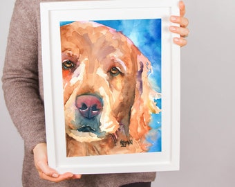 Golden Retriever Art Print of Original Watercolor Painting - 8x10