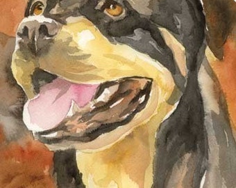 Rottweiler Art Print of Original Watercolor Painting - 8x10 Dog Art