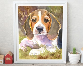 Beagle Art Print of Original Watercolor Painting, Beagle Poster, Decor, Picture, Print, Beagle Mom, Beagle Dad, 8x10