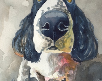 English Springer Spaniel Dog Art Print of Original Watercolor Painting - 8x10