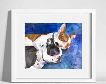 Boston Terrier Art Print of Original Watercolor Painting - Dog Art 11x14