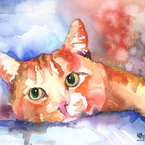 Cat Gifts, Tabby Cat Painting, Art Print of Original Watercolor Painting, Picture, Poster, Illustration, Tabby Cat Portrait, 8x10