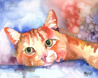 Cat Gifts, Tabby Cat Painting, Art Print of Original Watercolor Painting, Picture, Poster, Illustration, Tabby Cat Portrait, 8x10