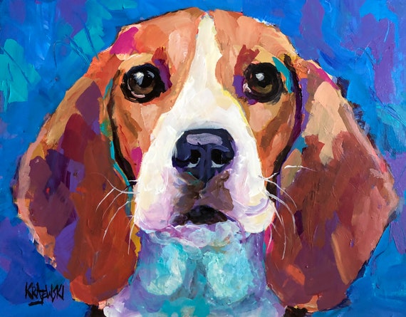 Beagle Dog Art Print Signed by Artist Ron Krajewski Painting 8x10