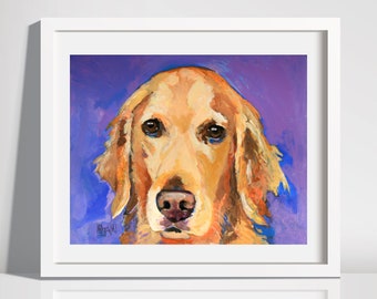 Golden Retriever Gifts Pet Memorial, Art Print of Original Acrylic Painting, 8x10", Dog Art, Wall Art Home Decor, Hand Signed by Artist