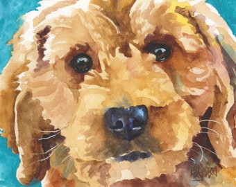 Goldendoodle Art, Dog Mom Painting, Print of Original Watercolor Painting, Portrait, Picture, Wall Art, Pop Art, Golden Doodle Lover, 8x10