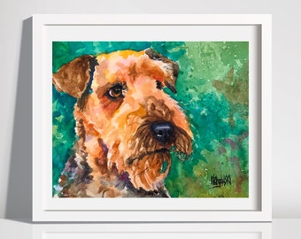 Airedale Gifts, Airedale Terrier Art Print of Watercolor Painting, Dog Gifts, Dog Illustration, Pet Memorial, Dog Portrait, 8x10