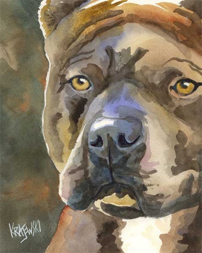Pit Bull Mom, Pit Bull Art Print of Original Watercolor Painting 8x10 Pitbull Dog Art image 2