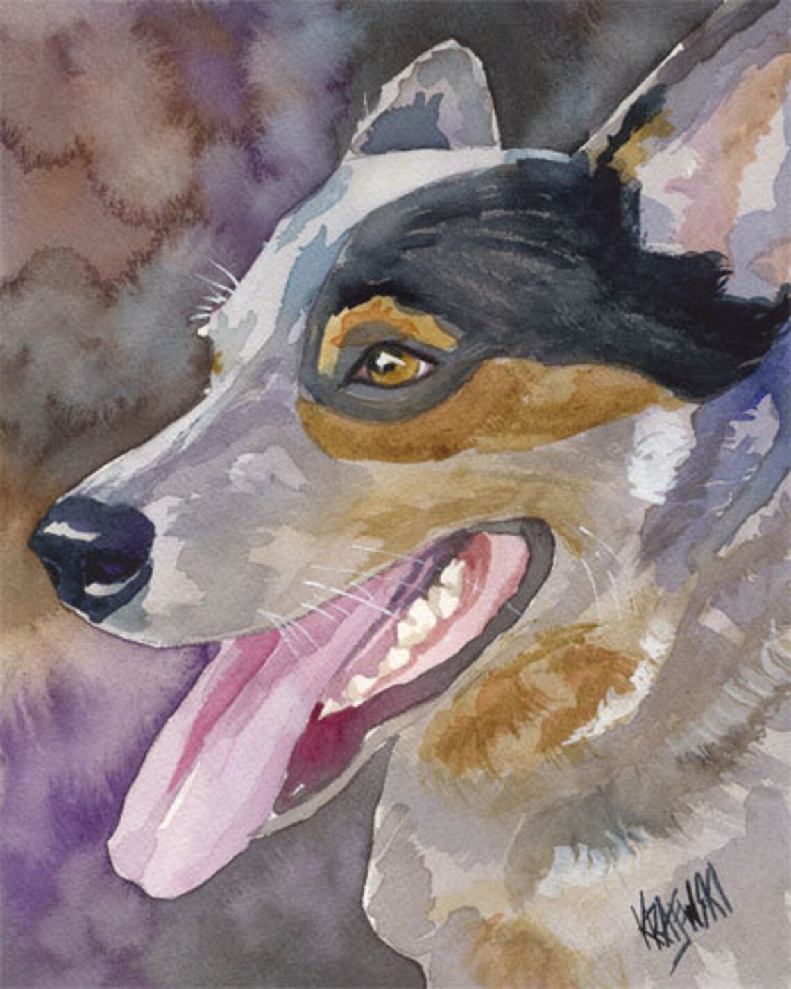 Australian Cattle Dog Art Print of Original Watercolor Etsy