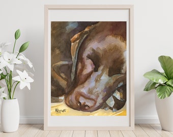 Labrador Retriever Art Print of Original Watercolor Painting - 11x14 Chocolate Lab