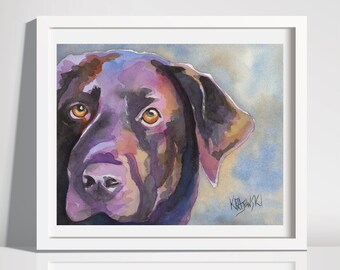 Black Lab Portrait, Pet Poster, Gifts, Memorial, Labrador Retriever Art Print of Watercolor Painting, Dog Art Print, 8x10