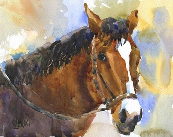 Trail Horse Art Print of Original Watercolor Painting 11x14