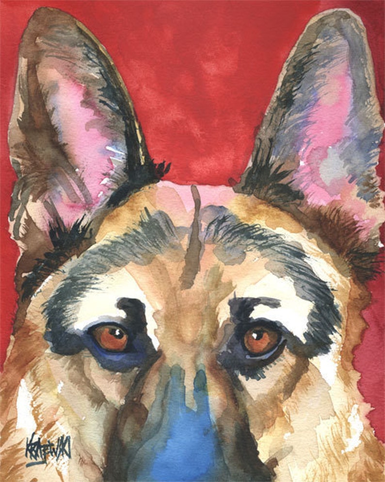 German Shepherd Art Print of Original Watercolor Painting 8x10 image 1