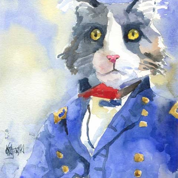 Civil War Cat Art Print of Original Watercolor Painting 8x10