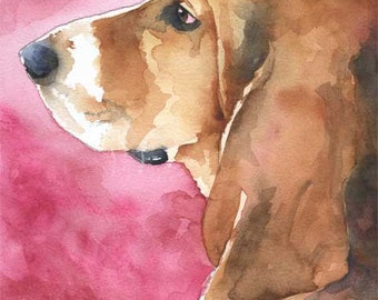 Basset Hound Art Print of Original Watercolor Painting - 8x10 Signed by Artist - Dog Art