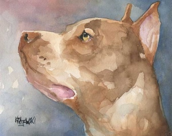 Pit Bull Art Print of Original Watercolor Painting - 8x10 Pitbull Dog Art