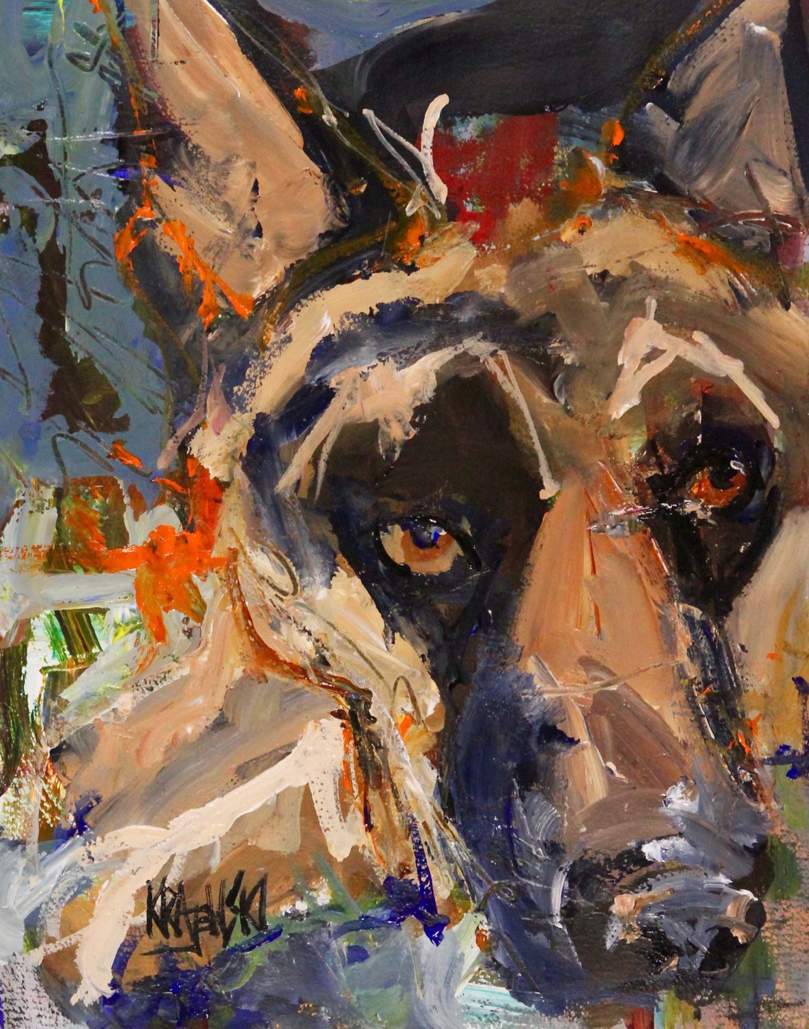 German shepherd Original Abstract Acrylic Painting 11x14 | Etsy