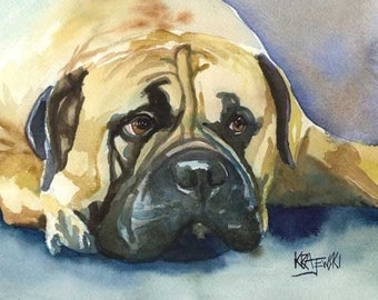 Bullmastiff Art Print of Original Watercolor Painting - 8x10 Dog Art