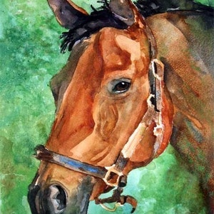 Bay Horse Art Print of Original Watercolor Painting 8x10 image 1