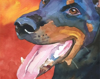 Doberman Pinscher Art Print of Original Watercolor Painting - 8x10