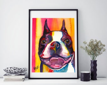 Boston Terrier Gifts, Boston Terrier Art Print of Original Watercolor Painting, Boston Terrier Memorial, Drawing, Picture, Poster, 8x10