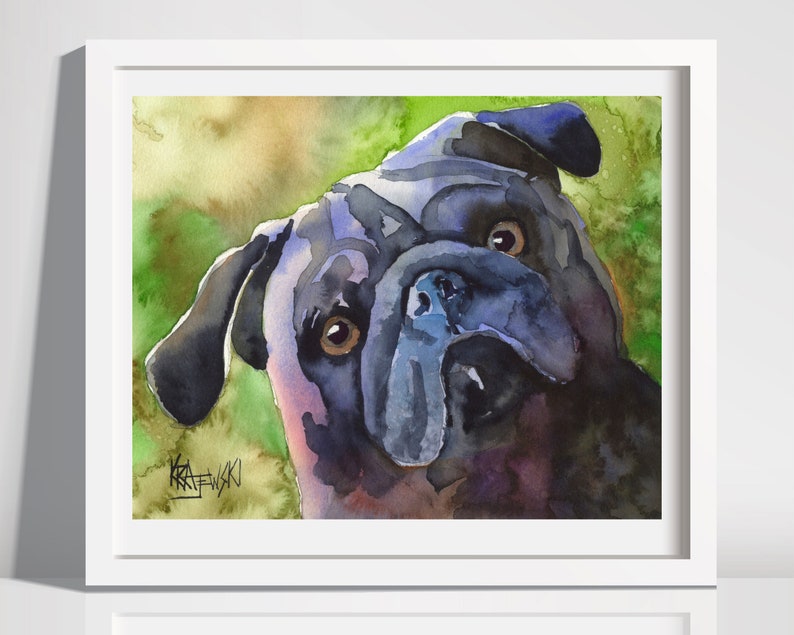 Black Pug Gifts, Black Pug Art Print of Original Watercolor Painting, Portrait, Picture, Memorial, Pop Art, Wall Art, Poster, 11x14 image 2