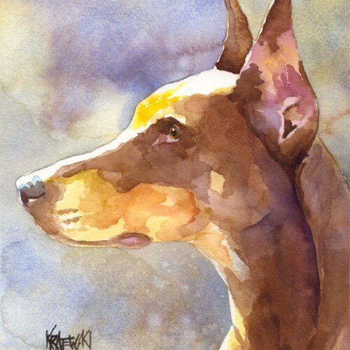 Doberman Pinscher Art Print of Original Watercolor Painting - 8x10