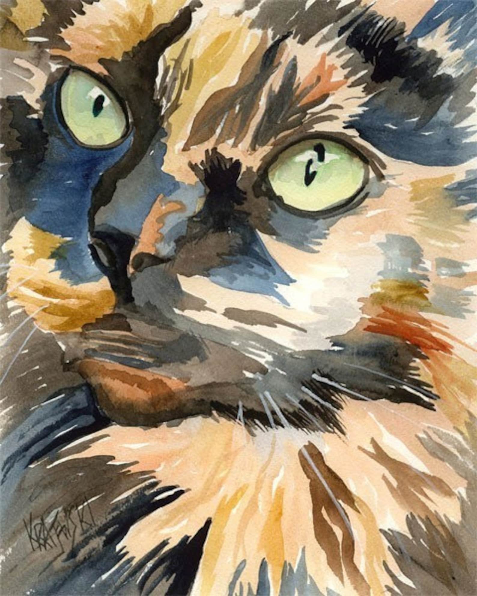 Calico Cat Gift Calico Cat Art Print of Original Watercolor | Etsy