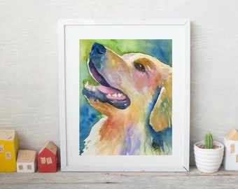 Golden Retriever Art Print of Original Watercolor Painting - 8x10 Dog Art