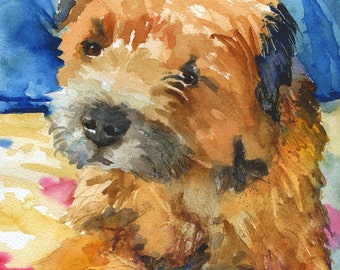 Border Terrier Art Print of Original Watercolor Painting 11x14