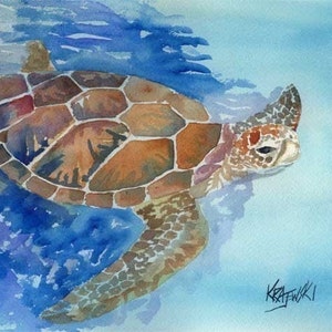 Sea Turtle Art Print of Original Watercolor Painting 11x14 image 1