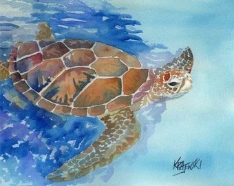 Sea Turtle Art Print of Original Watercolor Painting - 11x14