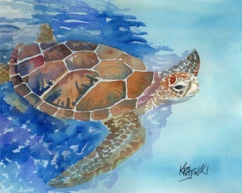 Sea Turtle Art Print of Original Watercolor Painting 11x14 image 1