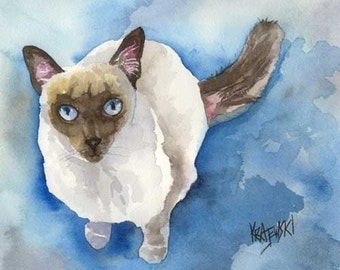Siamese Cat Gifts, Siamese Cat Art Print of Original Watercolor Painting, Siamese Cat Poster, Siamese Cat Pop Art, Portrait, 8x10