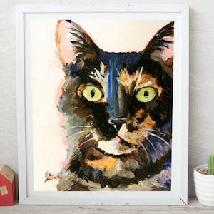 Tortie Cat Art Print of Original Acrylic Painting, Tortoiseshell Cat, Picture, Poster, 8x10 image 1